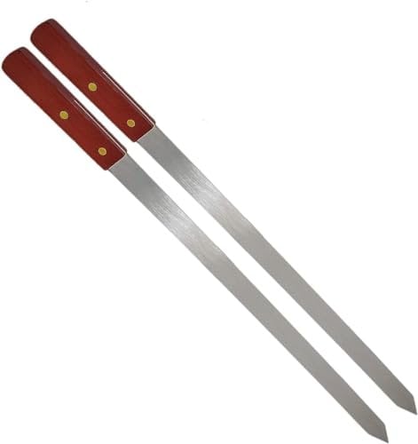 YSAMAX 2X BBQ Skewers, Reusable Flat Kabab Skewers with Wooden Handle for Grilling Sticks for Home, Outdoor Cocktail Party Essentials, Metal Skewer Stick (54cm)
