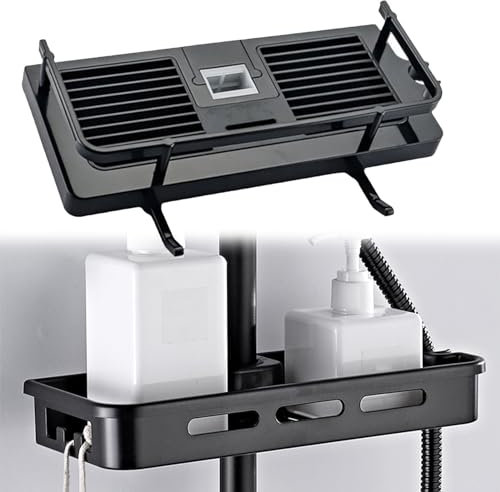 BEIJIALY Étagère de Rangement pour Rails de Douche, étagère de Douche pour Rail de Douche, étagère de Douche, Organisateur de Support de Douche, Support D'éponge sans Perçage,(Carré Noir)