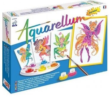cavernedesjouets Peinture pour aquarellum junior nymphes - 4 tableaux magiques 18x25cm - set kit créatif enfant + 1 carte tigre - fabrique en france