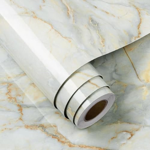 FunStick 90CM×5M Marble Wallpaper for Walls Kitchen Wallpaper Green Yellow Marble Contact Paper Bathroom Counter Top Worktop Vinyl Covering Green Yellow Self Adhesive Marble Vinyl Wrap for Cupboards