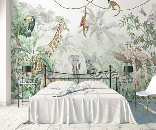 songqians Papier Peint 3D Peinture Murale 350x250cm Animaux De La Jungle Tropicale Papier Peint Panoramique Tapisserie Murales Salon Chambre