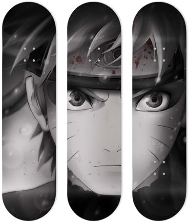 SUPER FABRIQUE Alu-Board in Form eines Skateboards für Wanddekoration, Anime, Naruto, Schwarz und Weiß, für eine originelle Dekoration (3 Bögen)