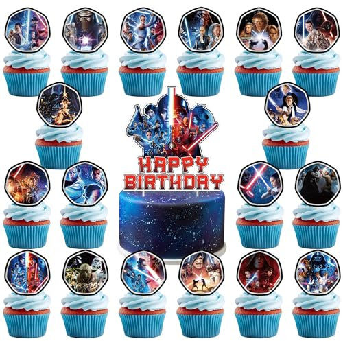 Das 37-teilige Star-Wars-Kuchendekorationsset beinhaltet 1 großen Kuchenaufsatz, 36 Cupcake-Topper für Geburtstagsparty-Dekoration mit Star Wars-Thema (Star Wars)