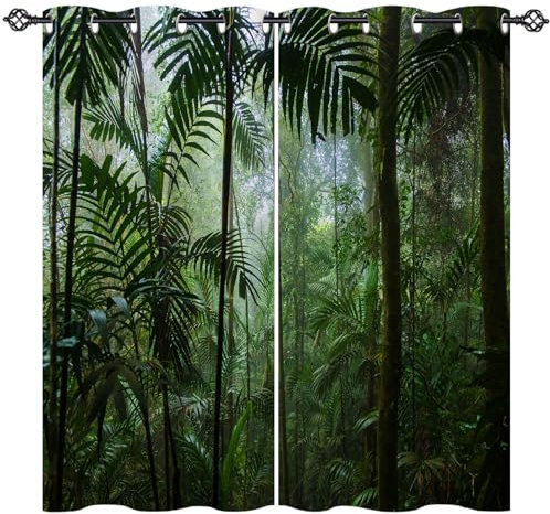 ANHOPE Tropisch Dschungel Regenwald Gardinen Blickdichte Thermo Vorhänge mit Ösen Weich Vorhang Blackout Curtain Wohnzimmer Schlafzimmer Verdunklungsvorhänge 2er Set H 138 x B 168 cm