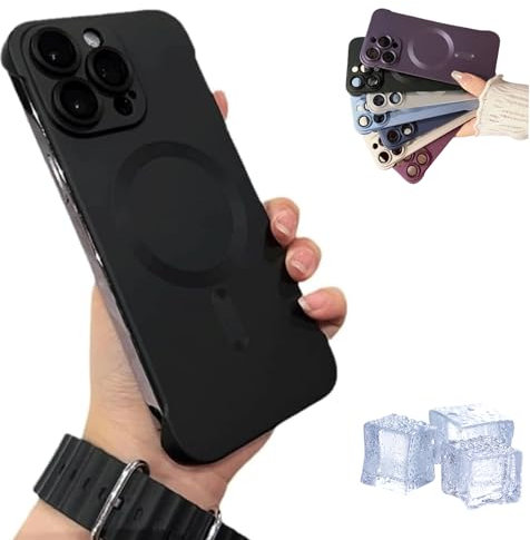 Hohny Frameless Magnetic Adsorption Bare Phone Sensation Case, Metallic Paint Frameless Magnetic Phone Case For Iphone 15 14 13 12 Pro Max Plus (For iphone15Plus,Black)