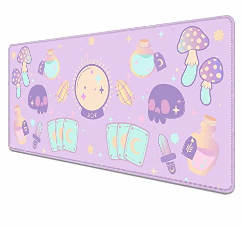 ZKTDJ Kawaii Tapis de bureau violet gothique, tapis de souris mignon sorcière mystique rose, tapis de souris gamer pour filles, XXL XL Gaming Ma