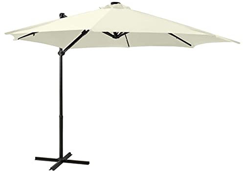 Rantry Sombrilla voladiza con Poste y Luces LED Arena 300 cm Sombrilla de Jardín Parasol Excéntrico Inclinable con Cruzada Protección Solar para Terraza Exterior