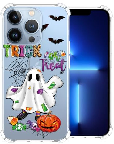 CAROKI Clear Phone Case for iPhone 13 Pro Max,Halloween Pattern Case Cover Soft TPU Protective Slim Shockproof Cover Boys Girls Phone Case for iPhone 13 Pro Max-Cute Halloween Ghost