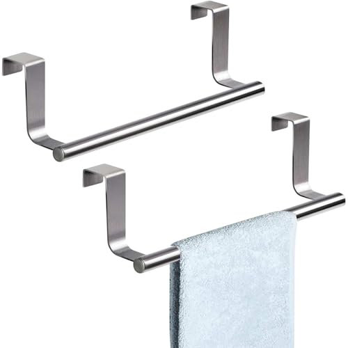 Stainless Steel Hanging Single Pole Towel Rack - No Punch Cabinet Door Back Rag Hanging Rack - Over the Door Towel Rail