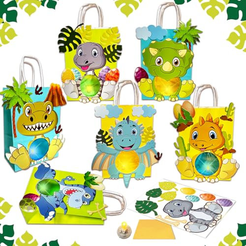 BARVERE 6 Laternen Bastelset für Kinder, Laterne St Martin mit Transparentpapier und Doppelseitiger Kleber und LED-Perlen, Laterne Basteln für Mädchen und Jungen, Ideal Geburtstag für Kinder - Dino B