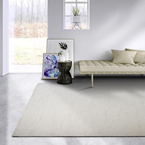 ELLE Decoration Wollteppich Pradesh - Natur Wohnzimmerteppich - Handgewebt & Umweltfreundlich - Boho Teppich Wolle für Wohnzimmer, Schlafzimmer, Esszimmer, Flur, Küche - Natur Weiß, 190x280cm