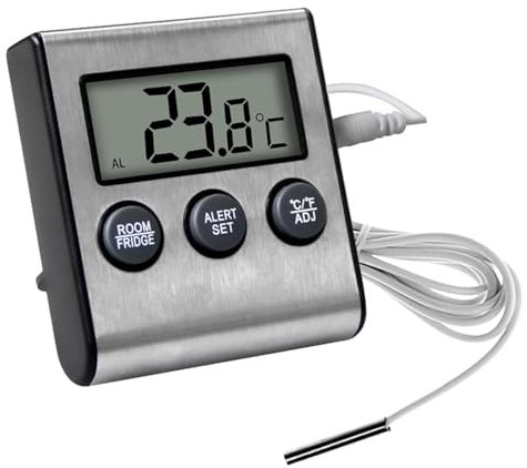 Mrchrogge Digital Fridge Freezer Thermometer with Fridge Freezer Temperature Alarm and Max Min Function - Refrigerator Thermometer for Fridge and Freezer Alarm Alert When Temperatures Drop (Black)