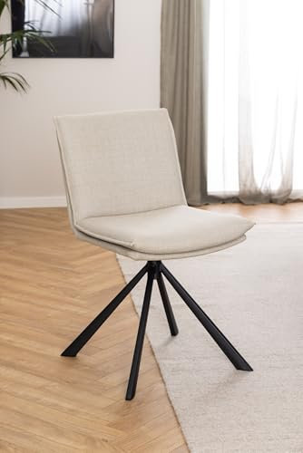möbelando Esszimmerstuhl >Flynn< Sternfuß schwarz mit drehfunktion, in Beige, Stoff - 47x85x59cm (BxHxT)