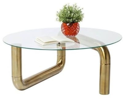 Orion91 Low Table Round Glass and Metal Gold 90 cm Diameter - spazioluzio