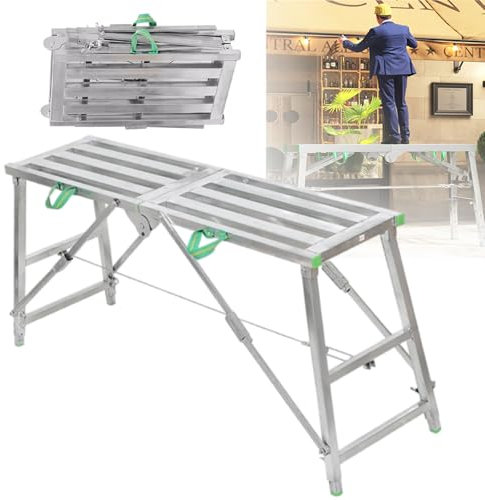 Portable Scaffold Ladder With Non-Slip Step - 400kg Load-Bearing/Adjustable Height, Capacity Plasterers Hop Up Work Platform, Folding Platform Step Up Bench Ladder,200x40cm