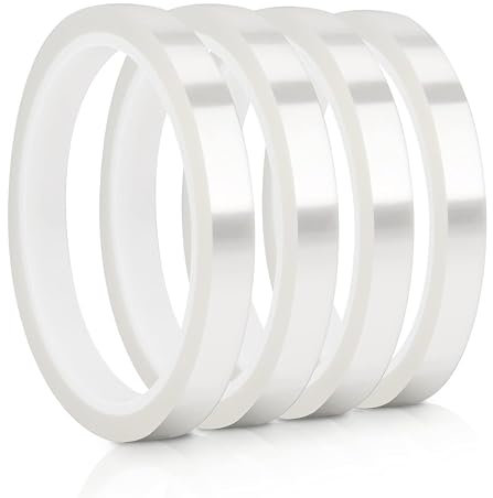 Creatorally Nastro Termico per Sublimazione, Nastri Alta Temperatura 10mm x 33mm 4 Rotoli, Nastro Resistente al Calore per Pressa a Caldo, Adesivo in PTFE per Vinile Scheda Elettronica Senza Residui