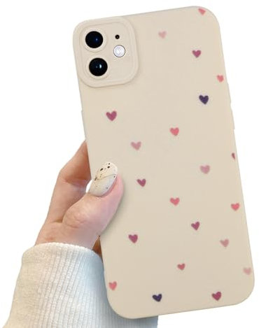 POTOK Handyhülle für iPhone 12 Weiß mit Kameraschutz, Handyhülle mit Niedliche Herz Muster für Frauen Mädchen, Kratzfeste Herz Hülle für iPhone 12