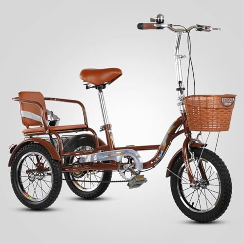 14-Zoll-Dreirad Für Erwachsene Und Senioren, Dreirädriges Beachcruiser-Fahrrad, Faltbares Lastendreirad Mit Lenker, Single-Speed-Dreirad, Niedriger Durchstieg, Rahmen Aus Kohlenstoffstahl (Braun B)
