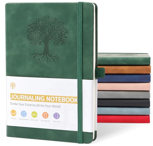 JUNART Notizbuch A5 Liniert für Damen und Herren mit 192 Seiten, Leder Hardcover Notizbuch für persönliches Schreiben, Studium, Büro, Reiseaufzeichnung oder Geschenke (grün)