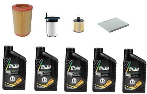 Kit Tagliando Completo Compatibile con Giulietta 1.6 JTDM, 5L Olio 0W30, Filtri Aria, Olio, Carburante, Abitacolo