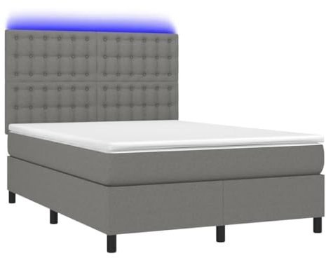 HEFZGDB Boxspringbett mit Matratze & LED Dunkelgrau 140x200 cm Stoff Daybed Gästebett Bed Frame Bettrahmen für Schlafzimmer Wohnbereich Gästezimmer Herberge