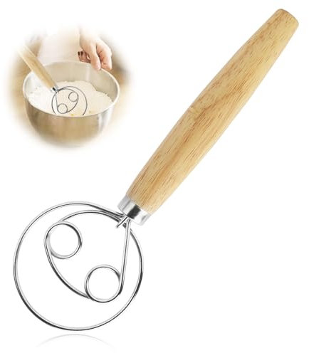 33 cm Fouet danois, Fouet de Pâte danoise Fouet Hollandais Batte Batteur à Œufs avec Tête en Acier Inoxydable 304 pour Préparation Manuelle