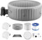 VEVOR Jacuzzi Inflable para 4 a 6 Personas, Redondo, Portátil, para Exteriores, 2080 x 660 mm, con 130 Chorros Relajantes, Reposacabezas, Luz LED, Cubierta, Panel Control Multifunción, PVC, Gris