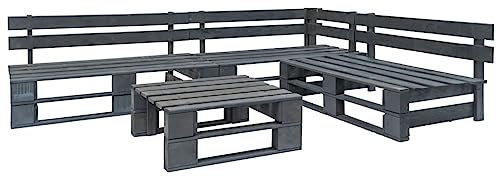 Woonisher 4-TLG. Garten-Sofagarnitur aus Paletten Holz Grau Rattan gartenmöbel Set