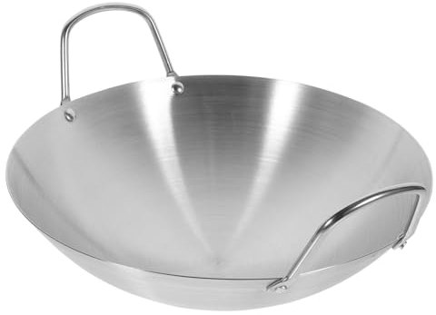 GLEAVI Sartén De Acero Inoxidable Wok De Fondo Redondo Sartén Grande Para Saltear Olla Para Freír