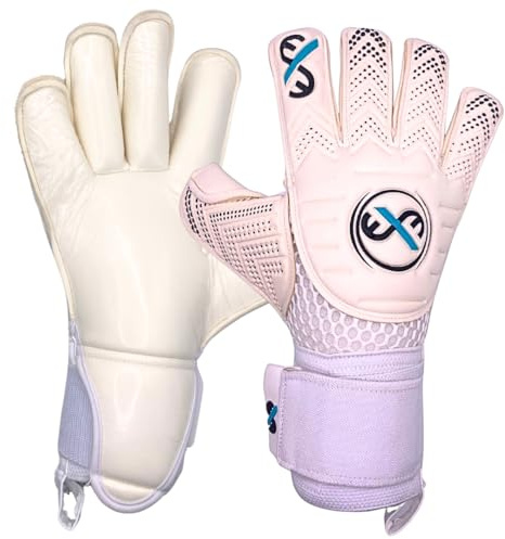ExE-GK Elevate Pro Goalkeeper Gloves Roll Finger Internal Grip Dots Double Wrist Strap White and Black features Latex backhand Sizes 7-11 Adult Junior Kids Youth 4mm Professional Contact Latex (10)