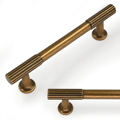 Talentedeco TA005 10 Pack Antique Brass Cabinet Pulls 3.75 Inch(96mm) Kitchen Cupboard Handles Vintage Retro Cabinet Hardware for Drawer Pulls