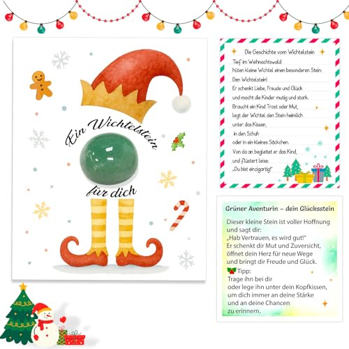 JOYEASE Wichtelstein mit Wichtelbriefe, Adventskalender Füllung Kinder, Kleine Kinder, Magischer Glücksstein Nikolaus Geschenke Wichtel Zubehör Weihnachten(Grüner Aventurin)