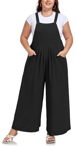 Moon Wood Salopette Donna Taglie Forti Estiva Tuta Oversize Baggy Overall a Gamba Larga con Bretelle Regolabili e Tasche