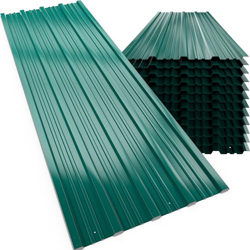 GARDEBRUK® 24x Tôles de bardage 129x46cm 14m² galvanisé pré-percés tôle trapézoïdale ondulée profilée résistant intempéries plaque abri de jardin mur vert