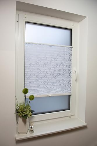 Klemmfix Plissee mit Ausbrenner-Stoff Toronto, ohne Bohren oder Schrauben, inkl. Klemmträger Breite: 90 cm/Länge: 130 cm, Farbe: weiß