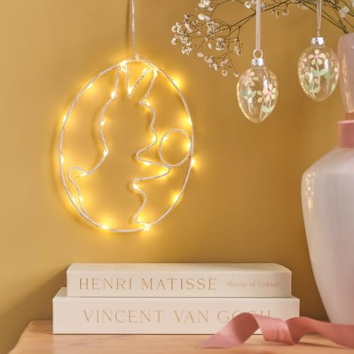 Lights4fun Beleuchtete Hängende Osterei-Dekoration | 30 warmweiße LEDs | mit 6h Timer | Batteriebetrieben | Deko Frühjahr für Tisch & Wohnbereich | Höhe 15 cm
