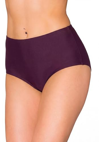 Aquarti Bikinihose Damen mit Hohem Bund Große Größen, Pflaumen-Bordeaux, 42