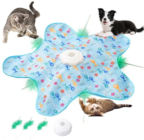 Interaktives Katzenspielzeug Selbstbeschäftigung, Katzenspielzeug Elektrisch mit Versteckspiel, Interaktives Katzenspielzeug mit Federautomatik, Intelligenzspielzeug für Katzen mit Abnehmbaren Federn