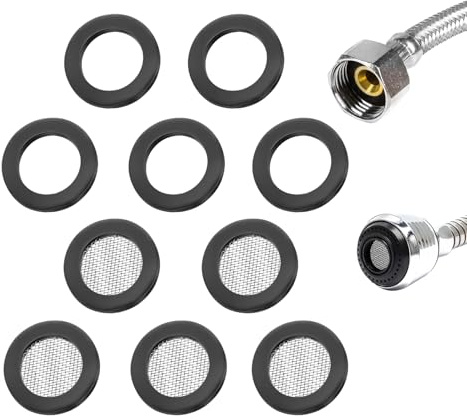 10Pcs Shower Head Filter Gasket Rubber Washers with Stainless Steel Mesh, 1/2 Inch Shower Head Washers for Plumbing, Shower Hose Connector Washers for Shower Head and Hose Connecting Fitting