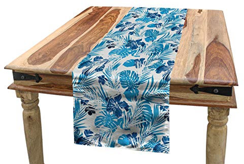 ABAKUHAUS Blatt Tischläufer, Hawaii-Blumen Palme, Esszimmer Küche Rechteckiger Dekorativer Tischläufer, 40 x 180 cm, Dunkelblau Lila