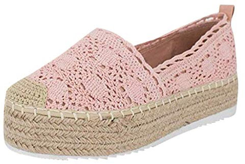 Minetom Plateforme Creuse pour Femme Casual Chaussures Casual Espadrilles Compensées Respirantes Talon Compense Plate ete Pas Cher Blanche Compensee Cuir Transparent Confort soirée Rose 40 EU