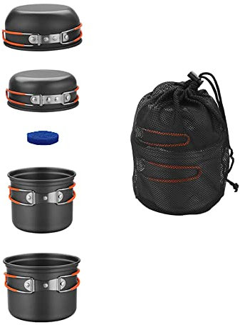 Bulin Kit de Utensilios Cocina Camping,Kit Camping Plegable,Ligera de Aluminio, con Olla, Cuenco y Sartén, para Senderismo,Picnic,Air Libre