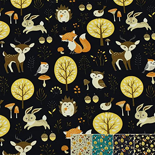 Jersey Stoff Matti, Waldtiere, schwarz, STANDARD 100 by OEKO-TEX (Länge am Stück: ab 50cm / Breite: 150cm)
