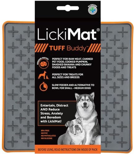 Lickimat Tuff, Heavy-Duty Buddy, Dog Slow Feeder Lick Mat, Boredom Anxiety Reducer; Perfect for Food, Treats, Yogurt, or Peanut Butter, Fun Alternative to a Slow Feed Dog Bowl, Orange