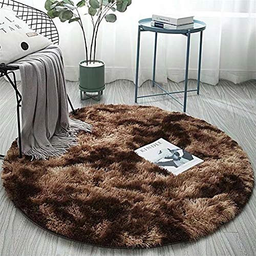 Icegrey Shaggy Teppich Hochflor Langflor Plüschteppich Runder Tie-Dye Dekor rutschfeste Waschbar Bodenmatte für Wohnzimmer flauschig Shaggy Schlafzimmer Bettvorleger Outdoor Carpet, 80cm, Braun