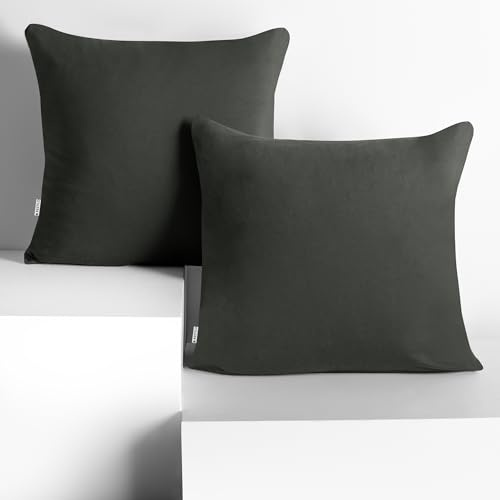 DecoKing 2 Kissenbezüge 50x50 cm Jersey 100% gekämmte Baumwolle Amber | Reißverschluss Graphit