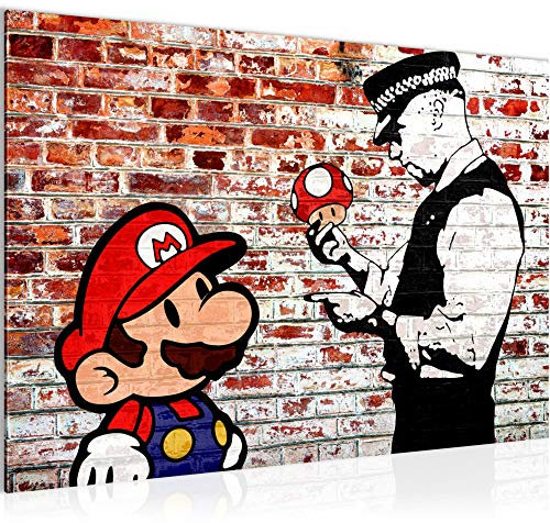 Runa Art Bild Mario and Cop Modern Wandbilder Jugendzimmer Wohnzimmer 1 Teilig - Made In Germany - Street Art Bunt Flur 303015b