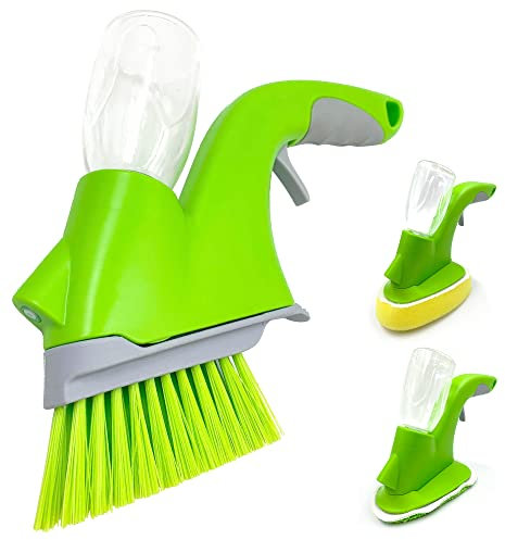 All Surface Bathroom Cleaning Brush, Multipurpose Cleaning Spray Brush, Kitchen, Shower, Bath & Wall Tile Cleaner Grout Brush, Includes 3 Attachments: Scrubber, Microfibre Pad, Sponge Pad