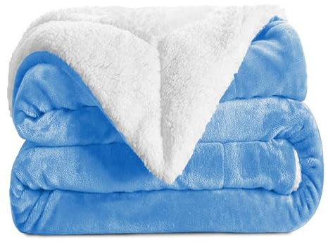 Aspire Homeware Sherpa Fleece Throw Blanket Soft Fluffy King Size Bed Throws Large Travel Blankets Microfiber Sofa Throw (Light Blue, (200 x 240 cm))