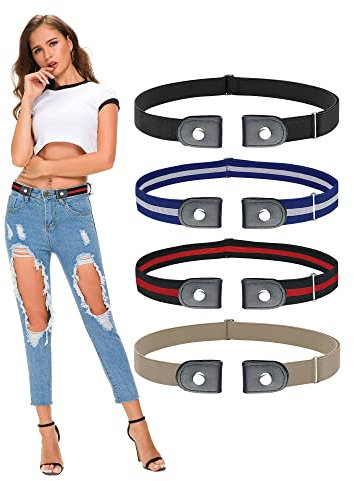 SWAUSWAUK Gürtel ohne Schnalle x 4pcs - Schnallenfreier Gürtel Damen Herren, Elastischer Gürtel ohne Schnalle